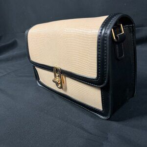 Beige & Black Structured Crossbody Bag | Gold Hardware